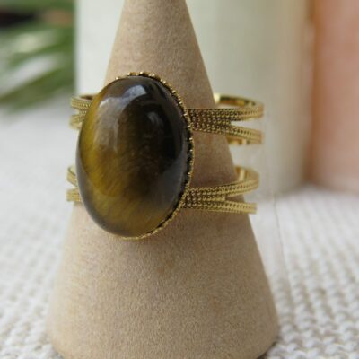 Bague Achille - Oeil de tigre et acier inoxydable doré