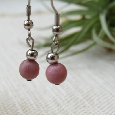 Boucles d'oreilles Rhodochrosite et acier inoxydable
