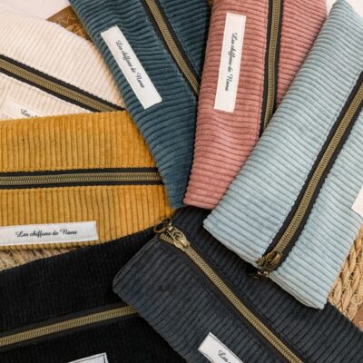 Trousse stylos en velours côtelé et imprimé fantaisie