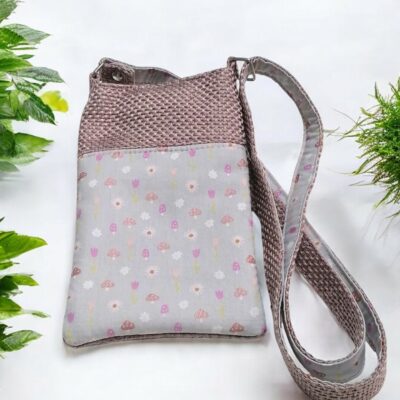 Pochette téléphone en toile sysal et coton vieux rose