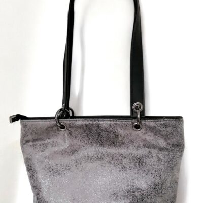 Sac cabas en simili cuir gris et noir