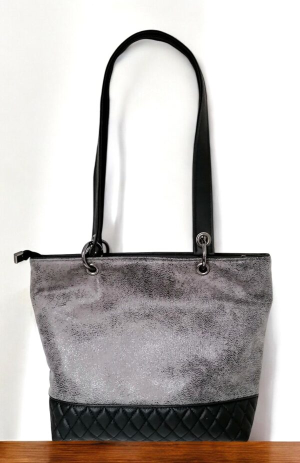 Sac cabas en simili cuir gris et noir