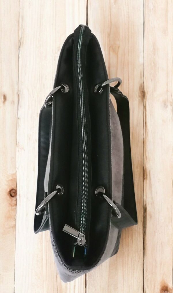 Sac cabas en simili cuir gris et noir