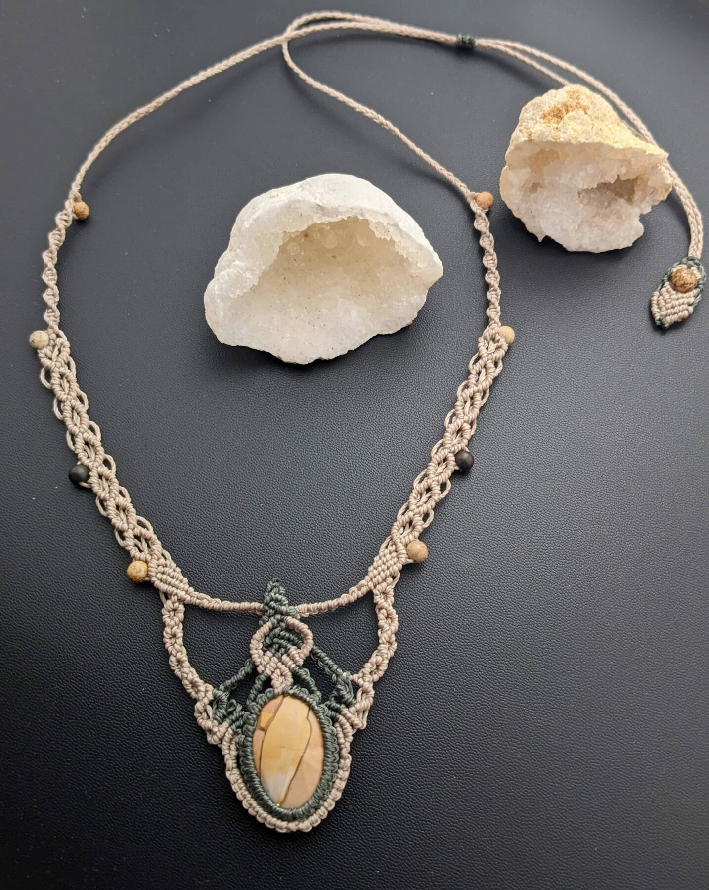 Collier Macramé En Pierre Fine Naturelle Mookaite et Jaspe Picasso Bijou Artisanal Ajustable,Lithothérapie – Image 5