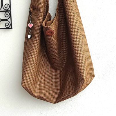 sac hobo laine pied-de-poule marron