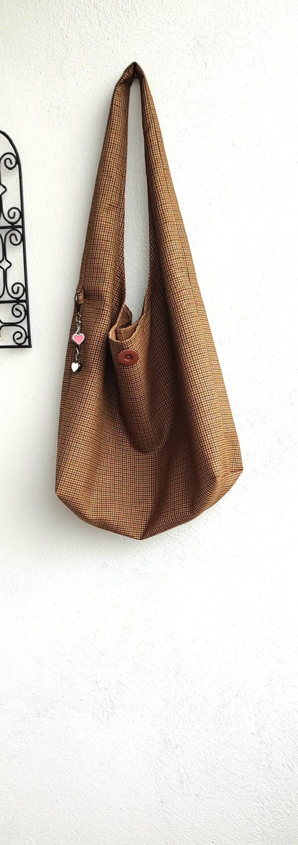 sac hobo laine pied-de-poule marron