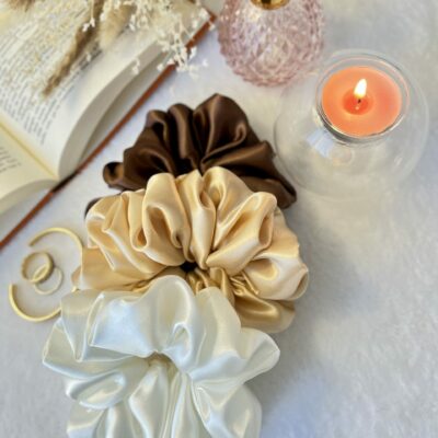 Chouchou Fluffy Terre en satin lot de trois