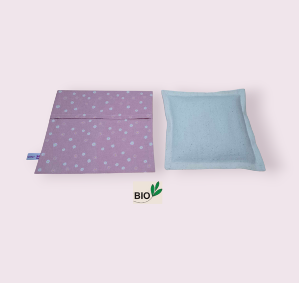 Bouillotte sèche aux graines de lin ou lin et lavande, déhoussable et lavable, modèle fleuri fond rose