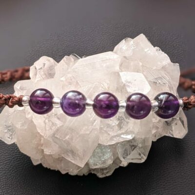 Bracelet Macramé Marron Améthyste / Lithothérapie/Fait Main