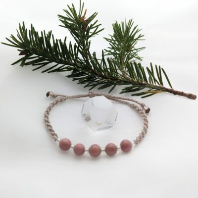 Bracelet Macramé En Pierre Fine Naturelle Rhodonite / Bijou Artisanal ,Lithothérapie