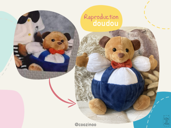 Reproduction doudou ours boule salopette