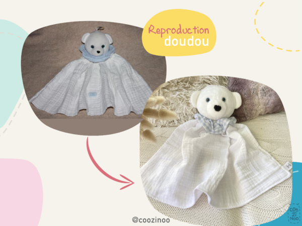 Reproduction doudou ours lange blanc