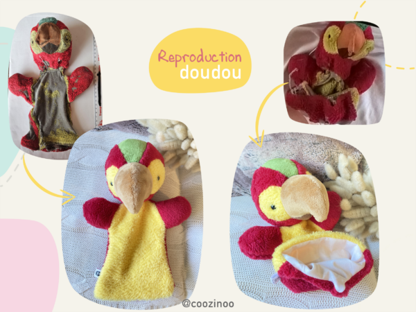 Reproduction doudou perroquet