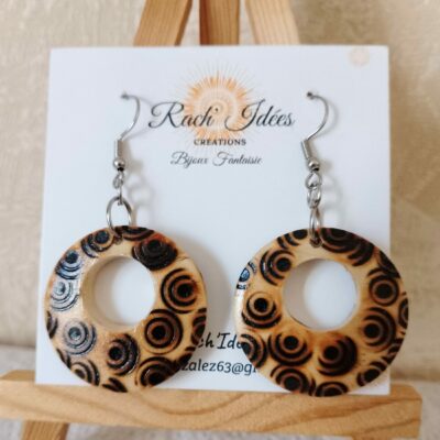 Boucles d'oreilles en bois impressions spirales