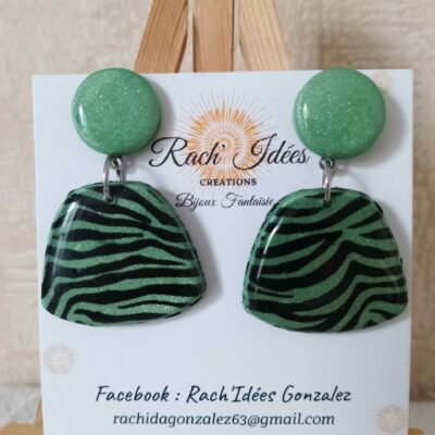 Boucles d'oreilles pâte polymère motifs zèbres