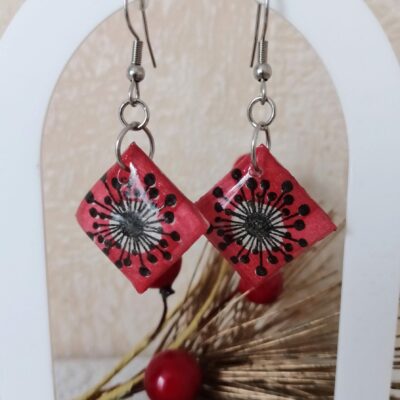 Boucles d'oreilles motifs coeurs de coquelicots