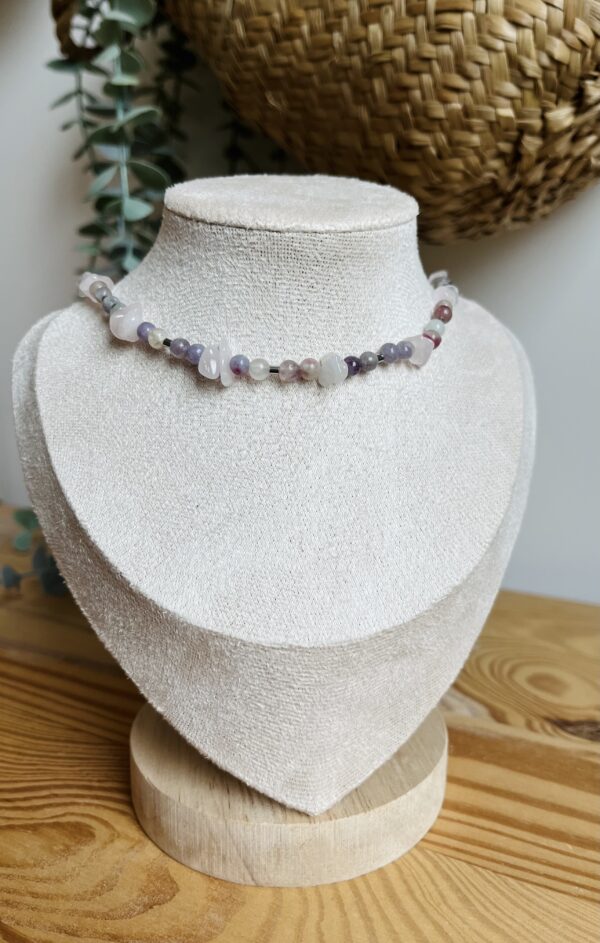 collier quartz rose et tourmaline rose