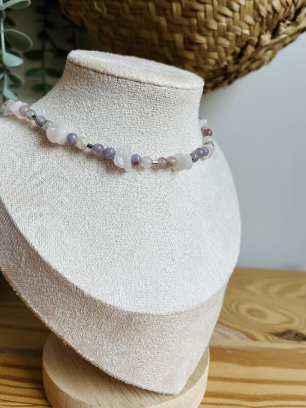 Collier quartz rose et tourmaline rose