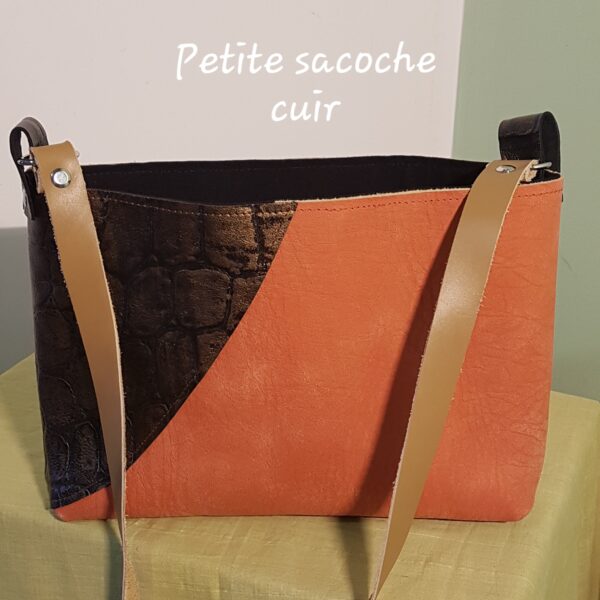 Petite sacoche cuir orange et croco