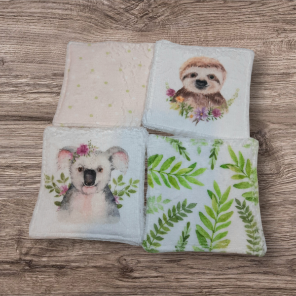 Lot de 4 Lingettes Lavables en Bambou - Motif Animaux Aquarelle