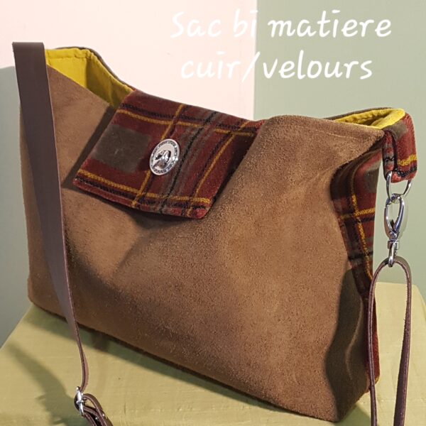 Sac cuir/velours fermoir argenté