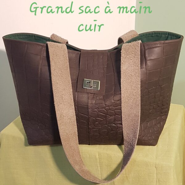 Sac à main cuir marron croco