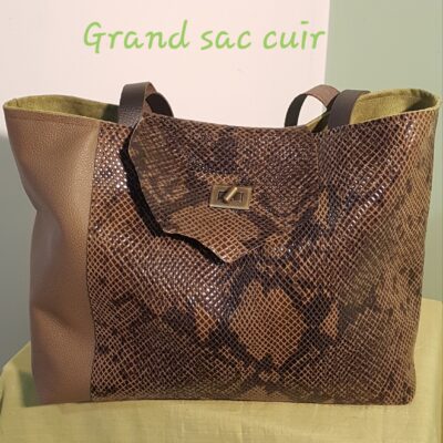 Sac en cuir marron effet reptile/ brun