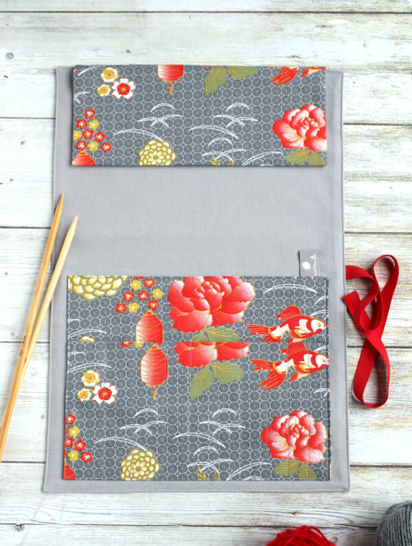 pochette tricot aiguilles droites tissu japonisant