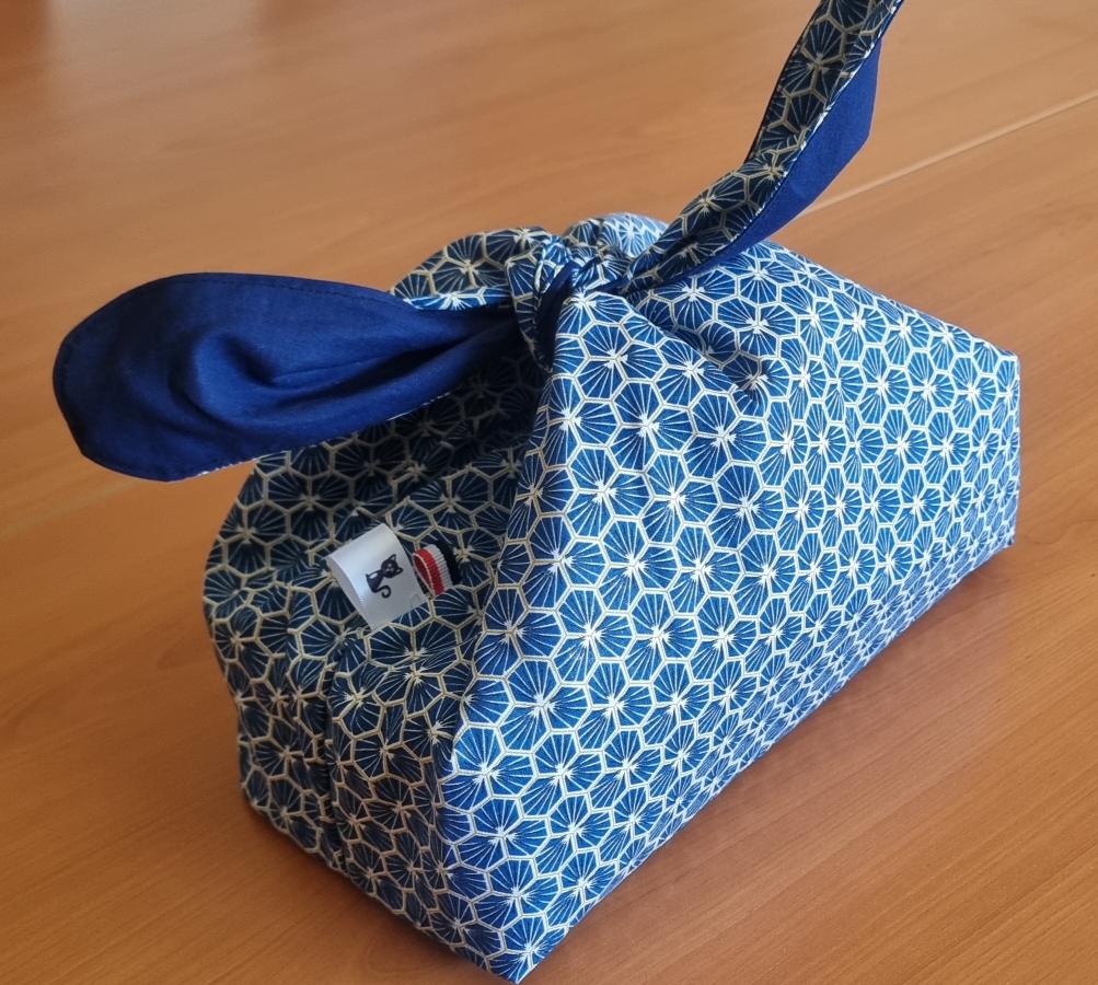 Sac lunch isotherme style furoshiki bleu pétrole
