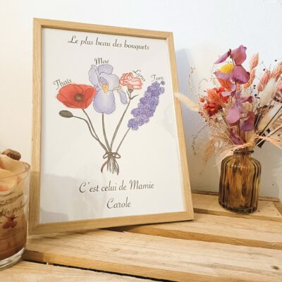 Illustration personnalisée bouquet de fleurs de naissance