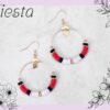 Boucle d'oreilles en perles heishi rouge, noir et blanc, monture dorée