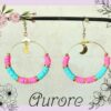 Boucle d'oreilles en perles heishi turquoise et rose, monture dorée