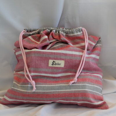 Sac à sous vêtements en lin rayé rouge