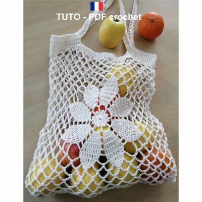 TUTO CROCHET - Sac filet orné d'une fleur aux 8 pétales, Sac zéro déchet et réutilisable, facile à réaliser !