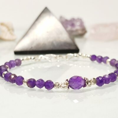 Bracelet en perles d' Améthystes facettées sur Argent 925