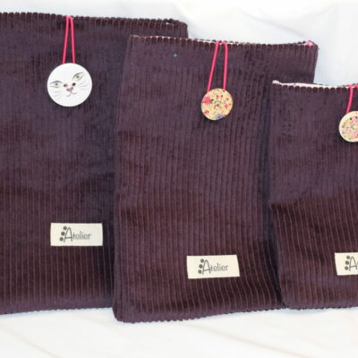 Pochette livre en velours côtelé Prune taille L/M et S