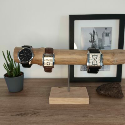 Support montres socle chêne, porte montres, cadeau fête des pères