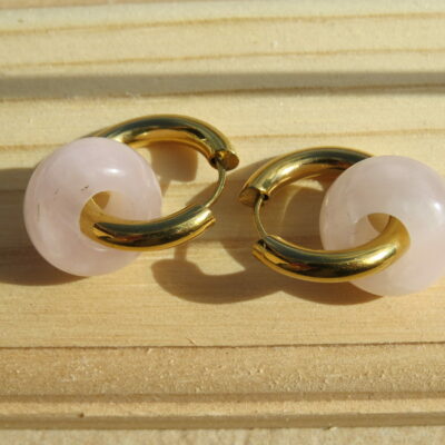 Boucles d'oreilles donuts en quartz rose et acier inoxydable