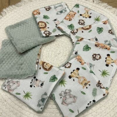 Lingettes lavables bébé motifs animaux savane éponge bambou, coton, polaire au choix - ATELIERSDISA