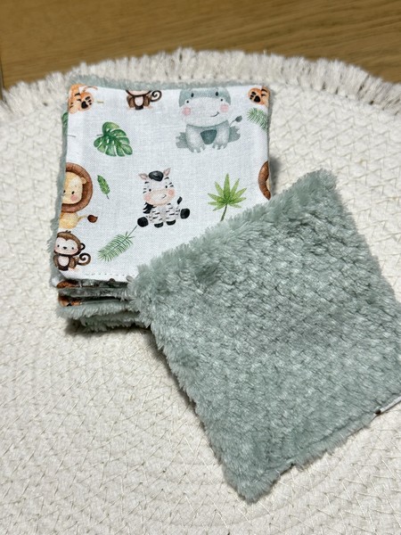 Lingettes lavables bébé motifs animaux savane éponge bambou, coton, polaire au choix - ATELIERSDISA – Image 2