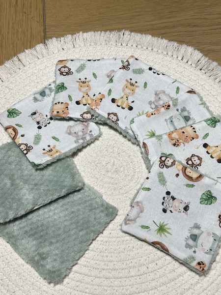 Lingettes lavables bébé motifs animaux savane éponge bambou, coton, polaire au choix - ATELIERSDISA – Image 3