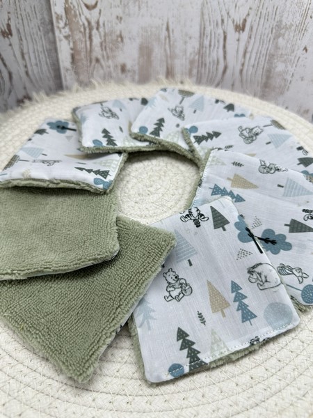 Lingettes lavables bébé motif Winnie l'ourson Disney à partir lot de 8 en éponge coton, bambou, polaire au choix ATELIERSDISA