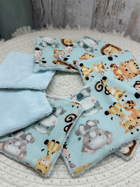 Lingettes lavables bébé motifs animaux savane éponge bambou, coton, polaire au choix - ATELIERSDISA
