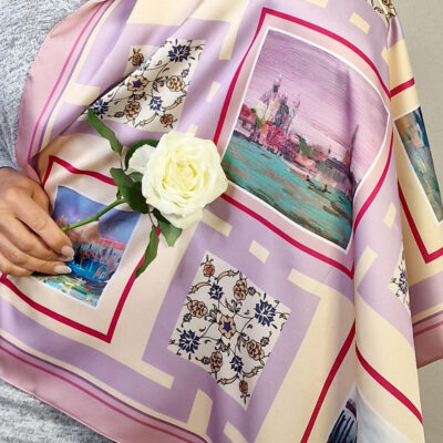 Foulard en soie Armani " Venise violette " 70x70cm