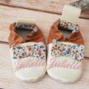 Chaussons souples beige et camel noeud liberty
