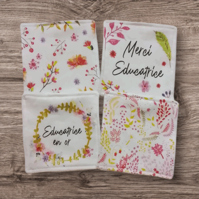 Cadeau Éducatrice : 4 Lingettes Démaquillantes Lavables Personnalisées