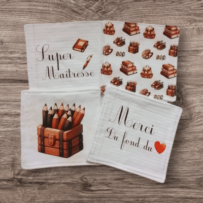 Lot 4 lingettes démaquillantes personnalisées maîtresse – Cadeau fin d’année scolaire