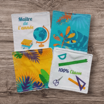 Coffret de 4 lingettes lavables pour maître – Cadeau personnalisé artisanal