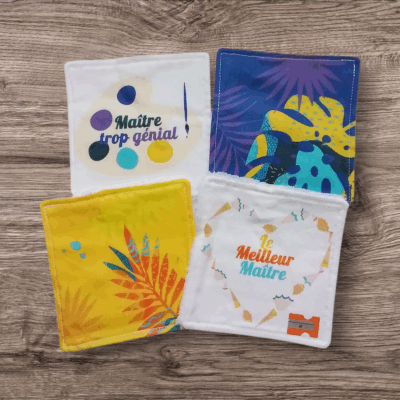 Coffret de 4 lingettes lavables pour maître – Cadeau personnalisé artisanal