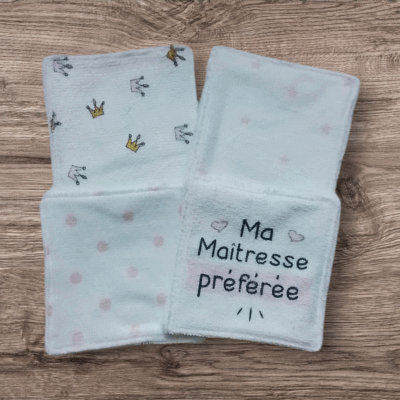 Lot de 4 lingettes démaquillantes lavables personnalisées – Cadeau maîtresse